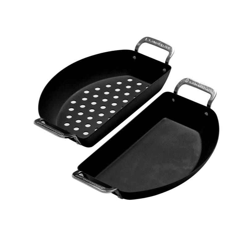 Kamado Joe KJ15124822 Karbon Steel Half-Moon Pan Set for Classic Joe and Big Joe Grills, Black - Grill Parts America
