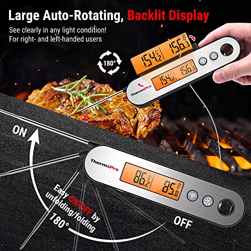 ThermoPro TP610 Digital Meat Thermometer for Cooking, Rechargeable Instant Read Food Thermometer with Rotating LCD Screen, Waterproof Cooking Thermometer with Alarm for Grilling, Smoker, BBQ, Oven - Grill Parts America