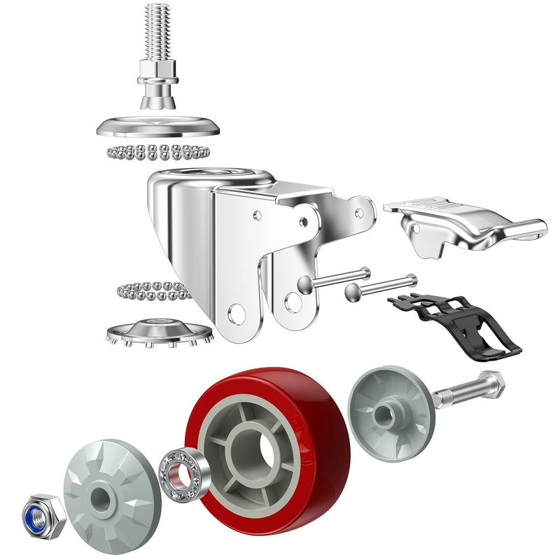 DICASAL 3 Inch Heavy Duty Stem Casters 360 Degree Swivel Thread Wheels with Metric Size M12-1.75 Screw Bolt Double Locking Brake Castor Wheel Load Capacity Upto 900 Lbs Pack of Four - Grill Parts America