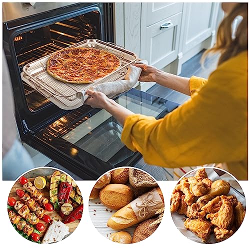 Air Fryer Basket for Oven 15 x 11 Inch Stainless Steel, Air Fryer Accessories Oven Rack and Crisper Tray, Bacon Cooker Broiler Pan for Oven, Bakeware Sets Oven Rack-2 Piece Large - Grill Parts America