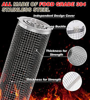 Rolling Grilling Baskets for Outdoor Grill Bbq 12 In Large Stainless Steel Barbecue Cylinder Mesh Round Net Tube Circular Cooking Roll Cage Wire Basket for Fish Vegetable Meat - Grill Parts America