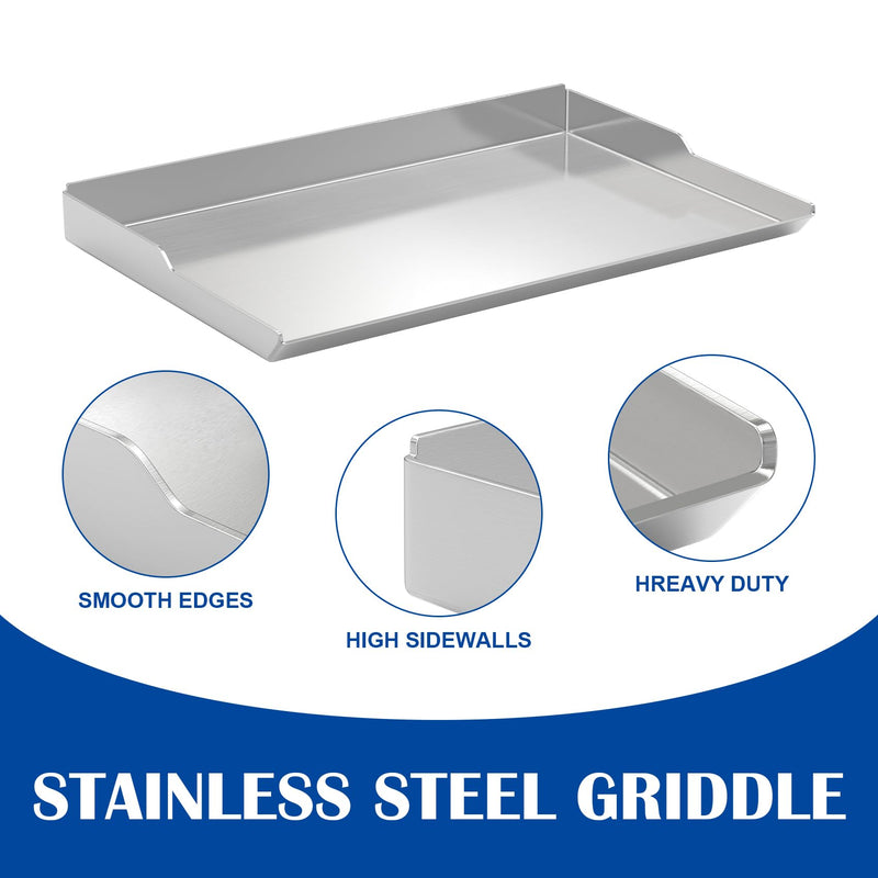 Universal Flat Top BBQ Griddle for Gas/Charcoal Grill, 26" X 18" Stainless Steel Removable griddle insert for Bull, Lion Premium, DCS Series 7, 9, Nexgrill, weber Flat Top Grill and More, for Camping - Grill Parts America