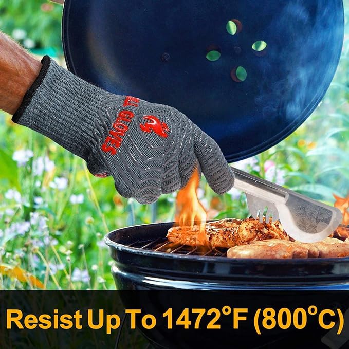 ZOPTIL Oven Gloves Grill Gloves, 1472℉ Heat Proof Non-Slip Grill Oven Gloves with Fingers, Men & Women BBQ Accessories for Cooking, Barbecuing, Baking, Kitchen and Cutting - 1 Pair - Grill Parts America