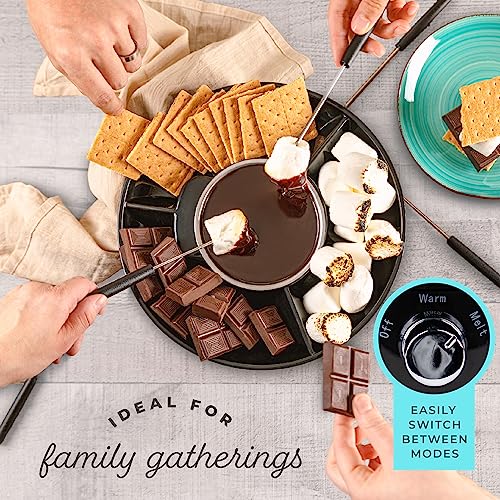 Kusini Electric Fondue Pot Set - Chocolate Fondue Kit - Temperature Control, Detachable Serving Trays, & 4 Roasting Forks - Gift Set & Date Night Idea. Serve at Movie Night or Game Night. - Grill Parts America