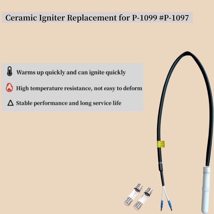 Daniel Boone and Jim Bowie Grill hot Rod Igniter Replacement Compatible with P-1079 P-1099, 120V 200W 1 Upgraded Ceramic igniter with 2 5A 20mm fuses - Grill Parts America