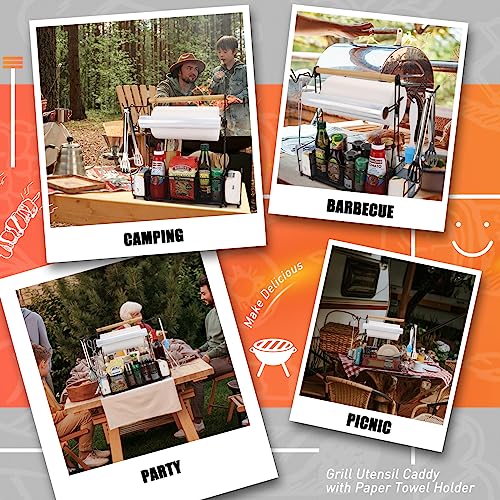 RIFPOD Grill Utensil Caddy with Paper Towel Holder,Picnic BBQ Condiment Organizer Mesh Basket, Grill Accessories Storage for Camping,Outdoor,Kitchen - Grill Parts America