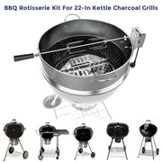 IULULU BBQ Rotisserie 22.5-Inch Kettle-Stainless Steel Grill Rotisseriee Ring Kits for Weber CharcoalGrills with Motor, Forks, Extendable Spit Rod (27"-40"), Silver - Grill Parts America