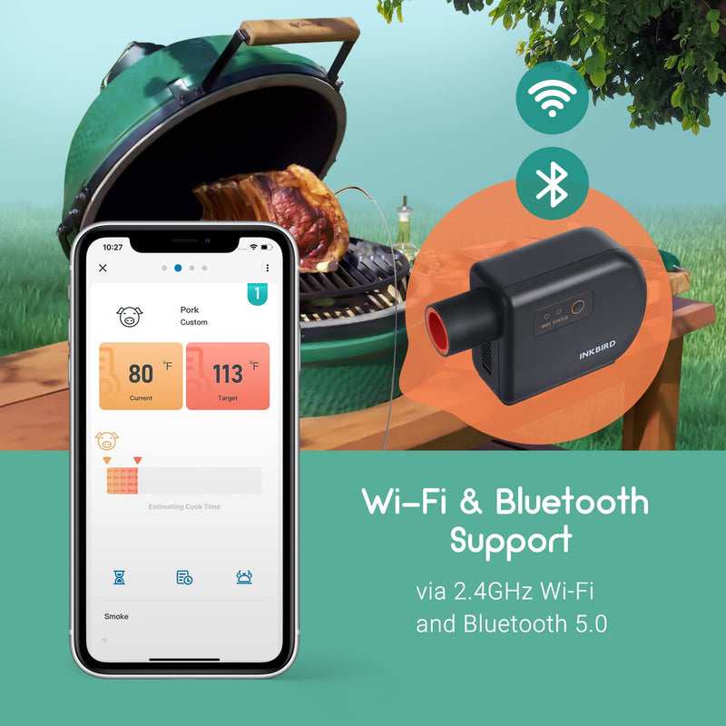Wi-Fi & Bluetooth BBQ Smoker Temperature Controller with Automatic Smoker Fan, INKBIRD ISC-027BW Grill Thermometer with 4 Probes for Big Green Egg, Kamado Joe, Primo, Vision Grill, Akorn Kamado - Grill Parts America