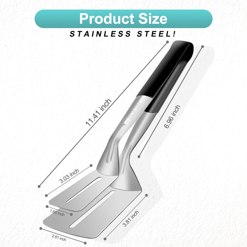 Spatula Tongs for Flipping, Stainless Steel Grill Clamp Spatula Flipper, 11.6 Inch Double-sided Shovel Clip for Beefsteak Bread Hamburger BBQ Meats Pizza Pies Bread Fish(2 Pack) - Grill Parts America