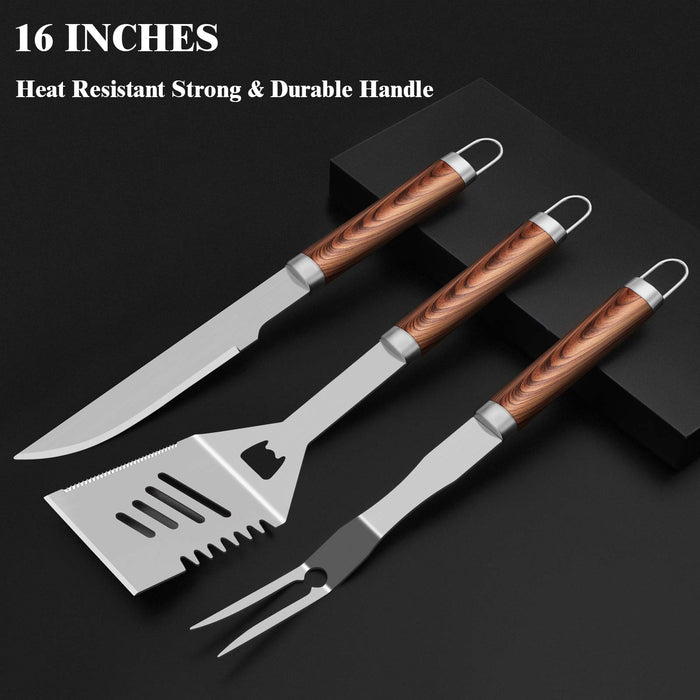ROMANTICIST 25pcs Extra Thick Stainless Steel Grill Tool Set for Men, Heavy Duty Grilling Accessories Kit for Backyard, BBQ Utensils Gift Set with Spatula,Tongs in Aluminum Case for Birthday Brown - Grill Parts America