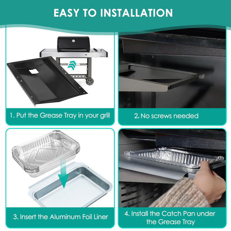 SafBbcue 91354 Grease Tray with 10PCS 6415 Catch Pan Aluminum Liner,Drip Pan for Weber Spirit E-310,E-320,Spirit EP-310 EP-320, Spirit S-320 SP-310(Made in 2009 and 2012) Grills,17-3/4"L x 13"W x 3"H - Grill Parts America