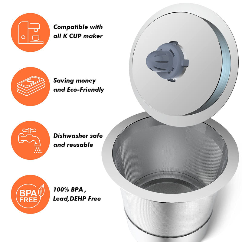 Noalto Reusable K Cups and Coffee Pods,Universal stainless steel k Cups for Keurig 2.0 and 1.0 Coffee Makers machine(2pack) - Grill Parts America