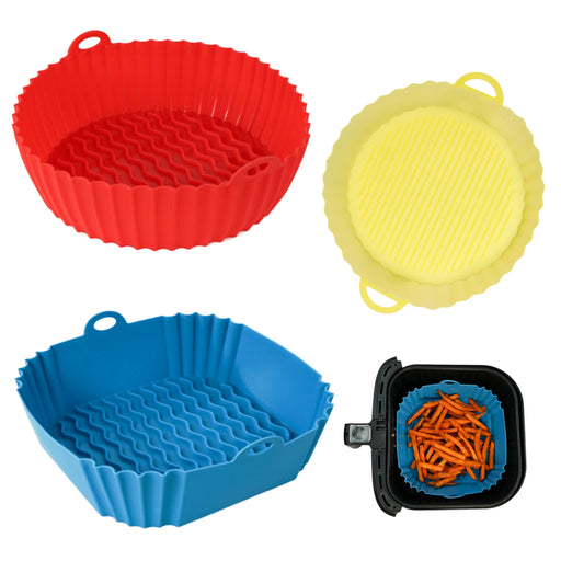 3 Pack Air Fryer Silicone Liners Pot, Round & Square Food Grade Air Fryer Accessories, 8 Inch Reusable Baking Tray Oven Accessories, Air Fryer Silicone Basket Bowl, No Need to Clean Fryer(For 5 to 6Q) - Grill Parts America