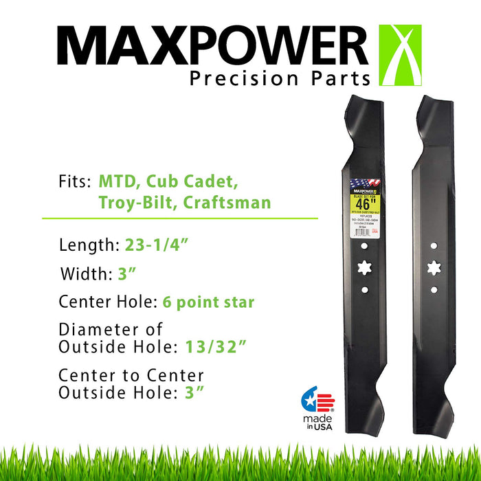 MaxPower 561544B 2-Blade Set for 46 Inch Cut MTD/Cub Cadet/Troy-Bilt Replaces 942-04244, 942-04290, 94204244A, 742-04290, 742-04244, Black - Grill Parts America