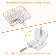 ORDORA Grill Basket, Fish Grill Basket, Rustproof Stainless Steel BBQ Grilling Basket for Meat,Steak etc, Grill Accessories,Grilling Gifts for Men Dad - Grill Parts America