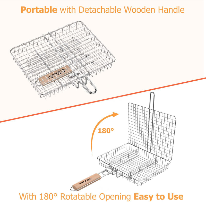 ORDORA Grill Basket, Fish Grill Basket, Rustproof Stainless Steel BBQ Grilling Basket for Meat,Steak etc, Grill Accessories,Grilling Gifts for Men Dad - Grill Parts America