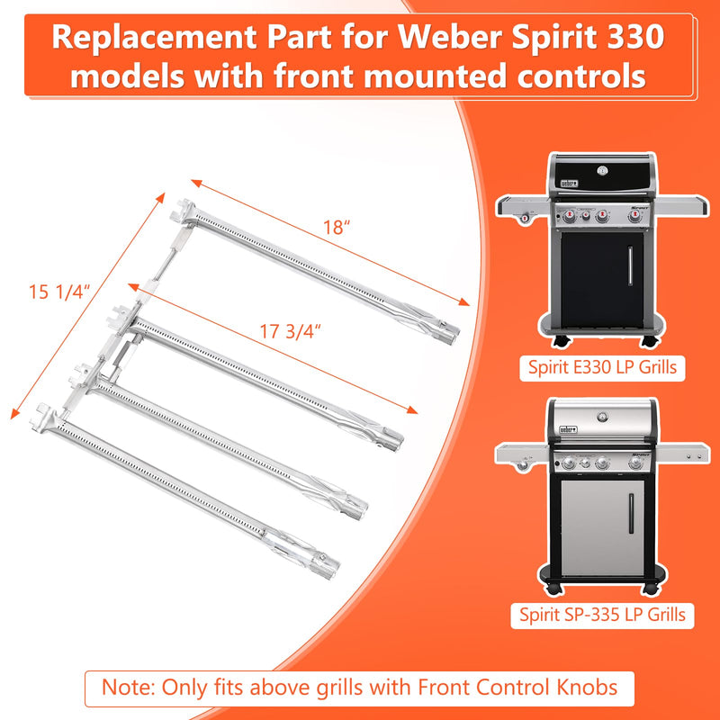 QuliMetal 69787 Grill Burner for Weber Spirit 330, Spirit 335, Spirit 300 Series Grills with Front Mounted Control Knobs, Replace for Spirit 330 Burner Tube Set, 68948 65518 Burner Tube kit, 18 Inch - Grill Parts America