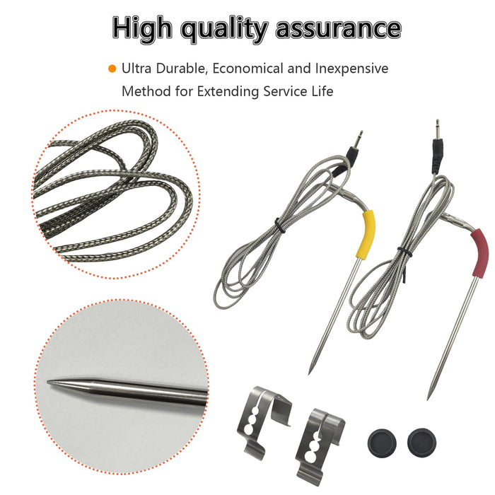 2-Pack Replacement Meat Probe,Temp Meat Probe Replacement for Weber iGrill,Equipped with 2 Sets of Probe Grommets, 2 Sets of Meat Probes, and Temperature Probe Clips - Grill Parts America