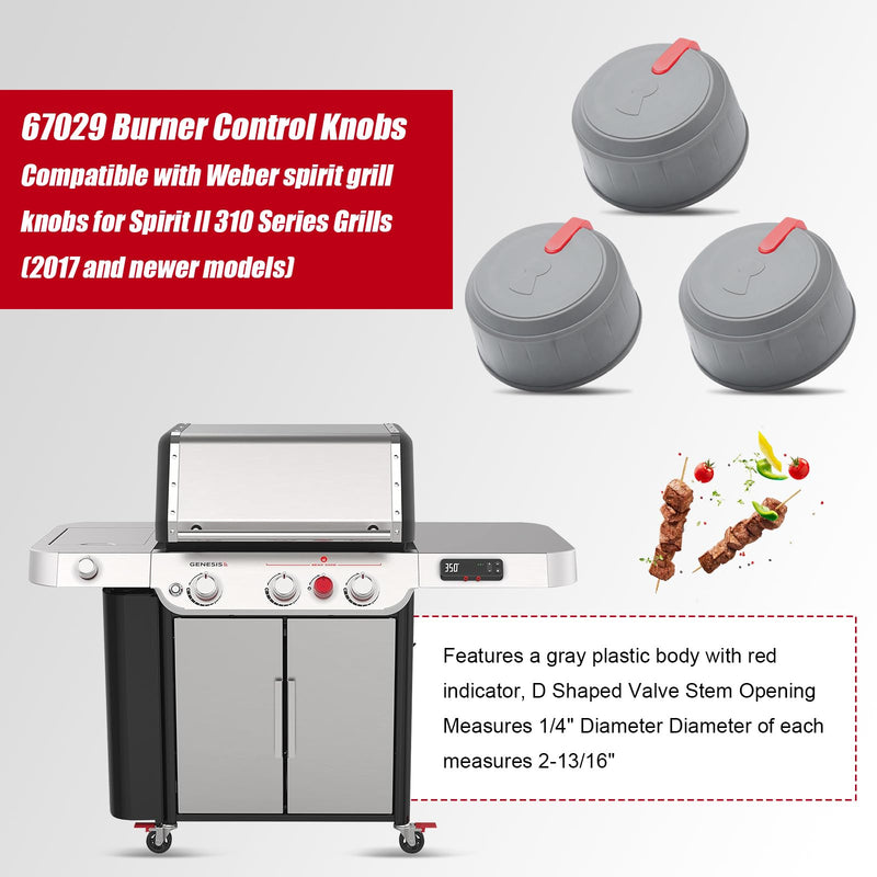 Bbsjujnn Upgraded 67029 Burner Control Knobs Compatible with Weber Spirit Grill knobs for Spirit II 310 Series Grills(2017 and Newer Models) 3 Pack - Grill Parts America
