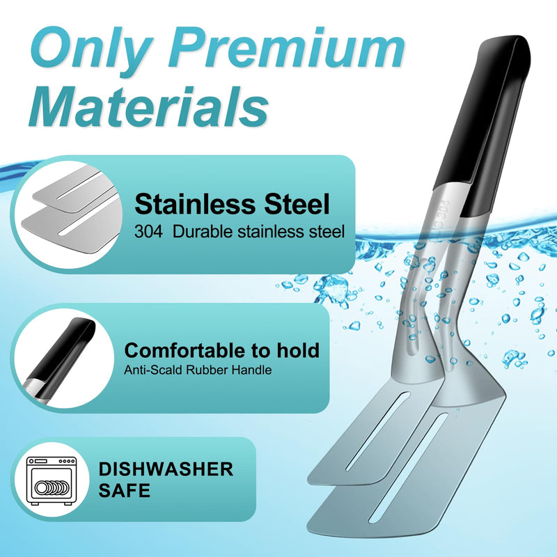 Spatula Tongs for Flipping, Stainless Steel Grill Clamp Spatula Flipper, 11.6 Inch Double-sided Shovel Clip for Beefsteak Bread Hamburger BBQ Meats Pizza Pies Bread Fish(2 Pack) - Grill Parts America