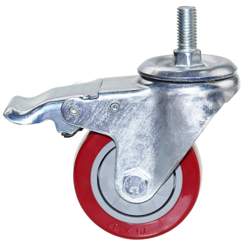 DICASAL 3 Inch Heavy Duty Stem Casters 360 Degree Swivel Thread Wheels with Metric Size M12-1.75 Screw Bolt Double Locking Brake Castor Wheel Load Capacity Upto 900 Lbs Pack of Four - Grill Parts America