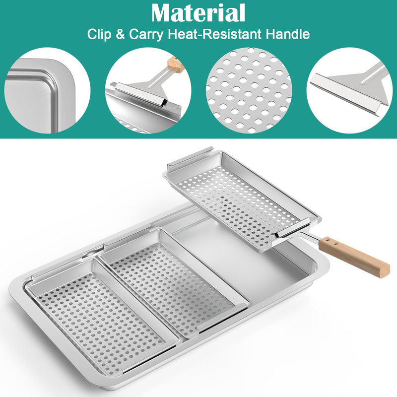 Grill Baskets Set, Outdoor Grilling Tray for Traeger Pellets, Pit Boss, Weber Kettle, Kamado Joe Charcoal Grills, Grilling Accessories for All Grills & Smokers, Grilling Fish Veggies & Meats - Grill Parts America