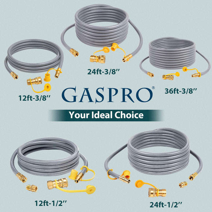 GASPRO 1/2" ID Natural Gas Hose, Low Pressure LPG Hose with Quick Connect, for Weber, Char-broil, Pizza Oven, Patio Heater and More, 12-Foot - Grill Parts America