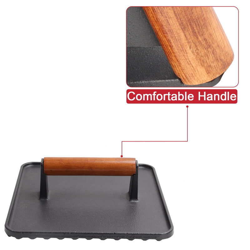 GLOWYE Square Cast Iron Burger Press - 10 Inch Heavy-Duty Meat Weight Press with Wood Handle, Griddle Press for Blackstone/Weber/Camp Chef/Pitboss, 2 Pack Cooking Press for Bacon - Grill Parts America