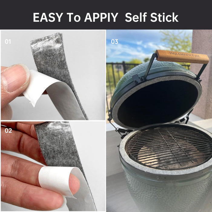 High Temp Grill Gasket Replacement Compatible Fit L/XL Big Green Egg Ceramic Lid Top BBQ Smoker Gasket,Self Stick Felt 15ft Long, 7/8" Wide, 1/8" Thick - Grill Parts America