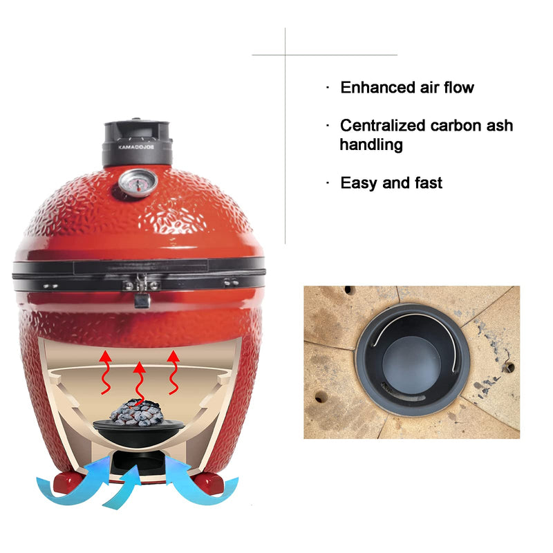 BBQ Carbon Steel Ash Can with Handle for Kamado Joe Classic Joe, Charcoal Ash Collector Charcoal Ash Can Basket Fits for Large Big Green Egg Accessories or Other Charcoal Grills - Grill Parts America