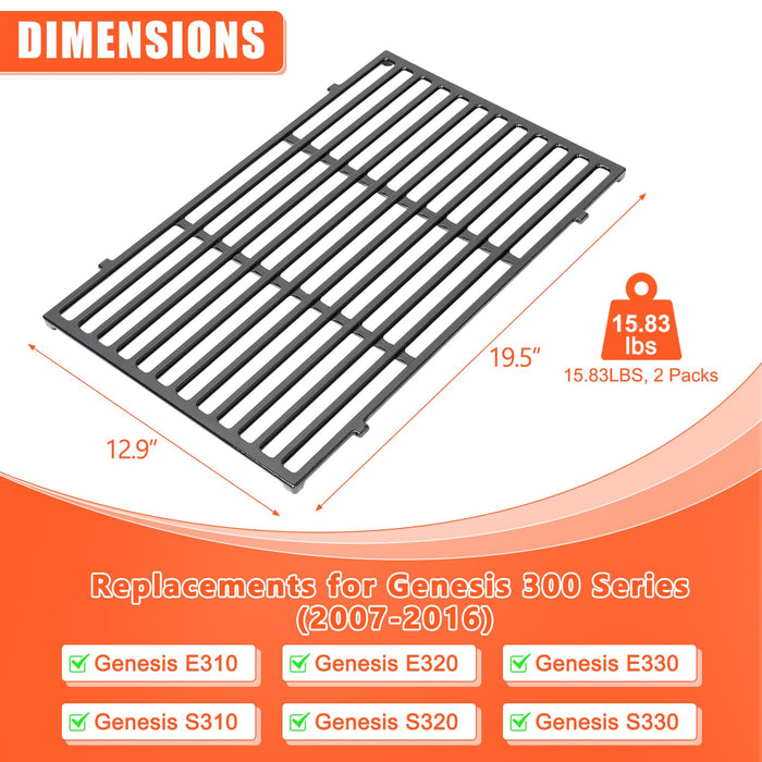 QuliMetal 19.5" Cooking Grates for Weber Genesis 300 Series, Genesis E310 E320 E330 S310 S320 S330, Polished Porcelain Grill Grates Replacement for Weber 7524 7528 - Grill Parts America