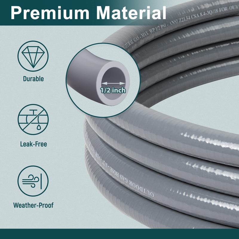 GASPRO 1/2" ID Natural Gas Hose, Low Pressure LPG Hose with Quick Connect, for Weber, Char-broil, Pizza Oven, Patio Heater and More, 12-Foot - Grill Parts America