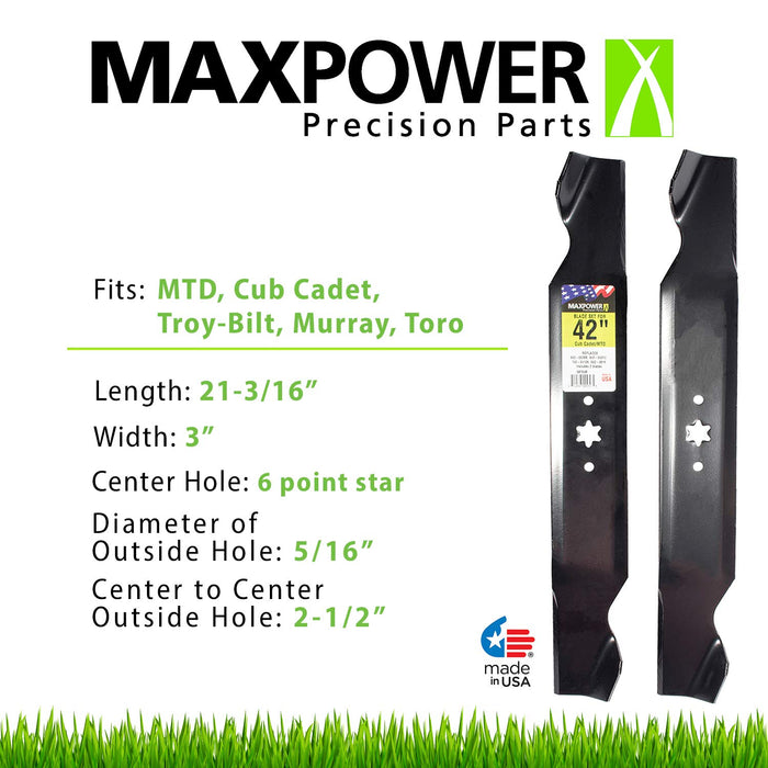 MaxPower 561548B 2-Blade Set for 42 Inch Cut MTD/Cub Cadet/Troy Bilt Many Others, Replaces OEM #'s 42-04126, 742-04308, 742-0616 - Grill Parts America