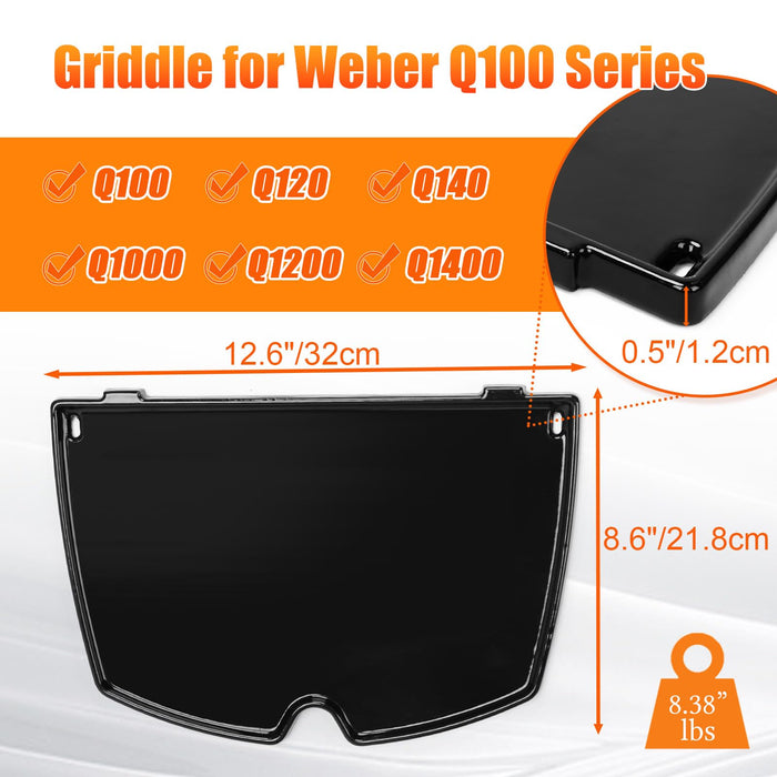 Uniflasy 6558 Porcelain Enamels Cast Iron Cooking Griddle for Weber Q100 Q1000, Q120 Q1200 Series Gas Grills Parts, 12.6 x 8.6 x 0.5 Inches, Replace for Weber Q1200 Grill Accessories - Grill Parts America