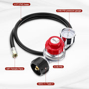 Welltop 4FT Propane Hose with Regulator, High Pressure 0-30 PSI QCC1 Propane Tank Adapter Hose 20lb to 1lb Converter with Gauge for Most LP Gas Grill Heater Fire Pit Table, 3/8" Female Flare Nut - Grill Parts America