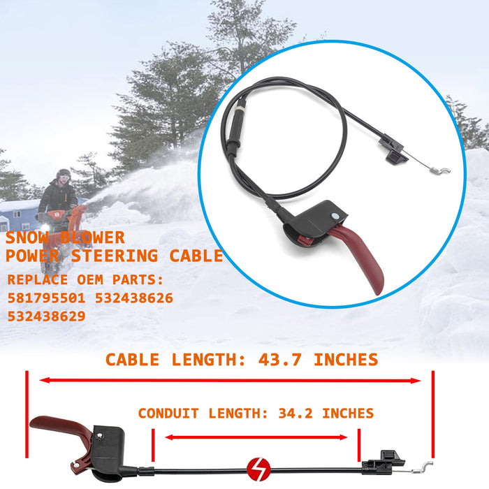 Yiekea 581795501 Power Steering Cable for Poulan Husqvarna 11524E, 12527HV, 12530HV, 14527E, 924HV, ST 268EP, ST 276EP, ST230E Snow Blowers Replaces 532438626 532438629 - Grill Parts America