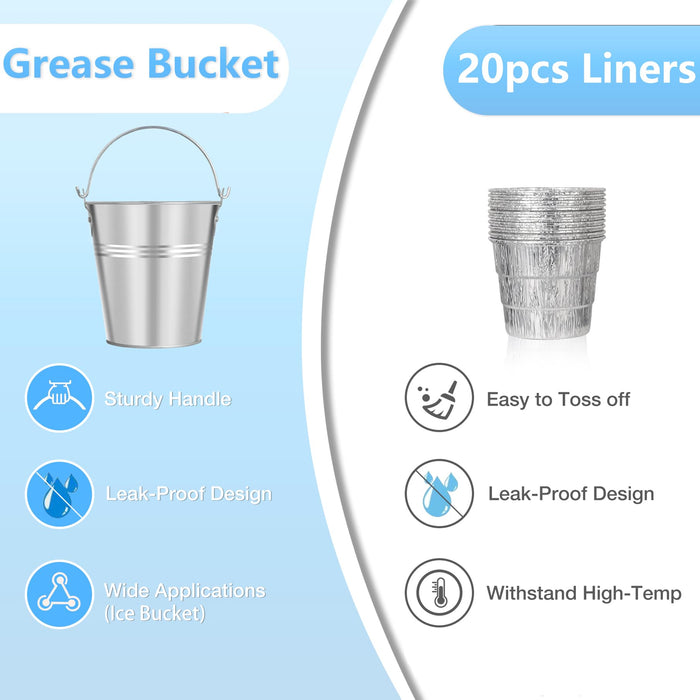 Upgraded Smoker Grease Bucket for Traeger Pit Boss Rec Tec Replacement Parts Wood Pellet Grill Drip Oil Catch Pail HDW152 Louisiana Pitboss BBQ Accessories w/ 20pcs Foil Liners - Grill Parts America