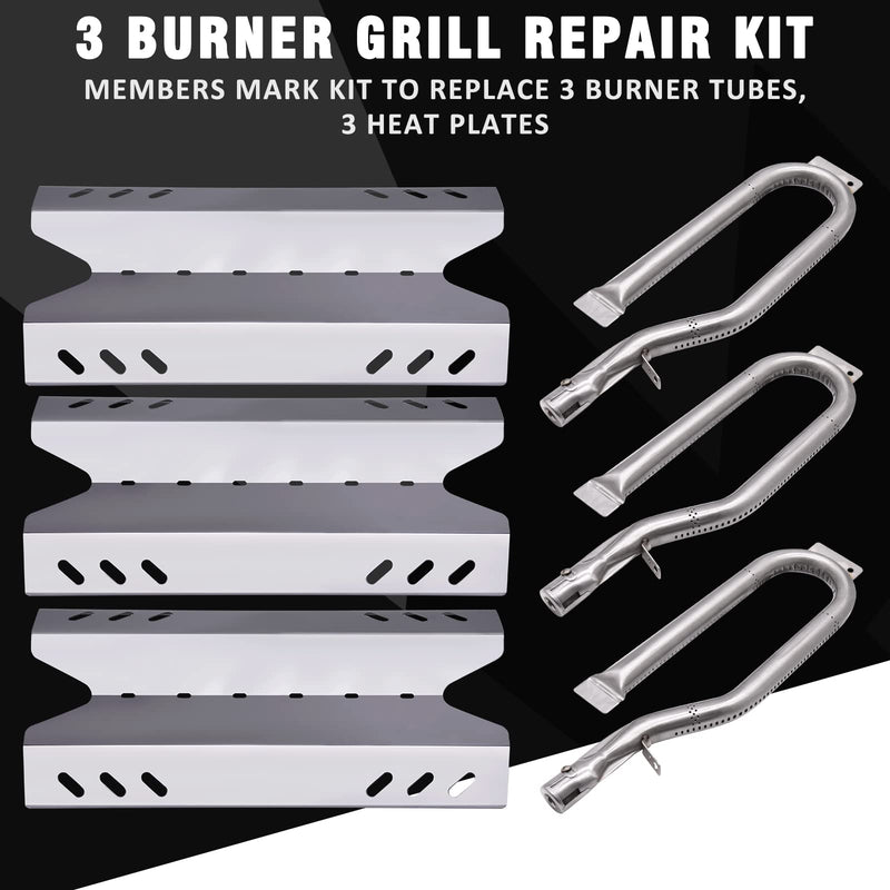 Hipoilk Replacement Parts for Members Mark BQ06042-1 BQ06043-1 BQ05046-6 BQ05046-6-A BQ05046-6A, Sam's Club, Outdoor Gourmet Gas Grill Models, Burner Tube, Steel Heat Plate Burner Cover - Grill Parts America