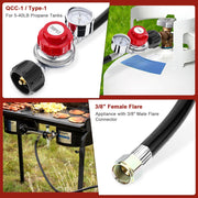 Welltop 4FT Propane Hose with Regulator, High Pressure 0-30 PSI QCC1 Propane Tank Adapter Hose 20lb to 1lb Converter with Gauge for Most LP Gas Grill Heater Fire Pit Table, 3/8" Female Flare Nut - Grill Parts America