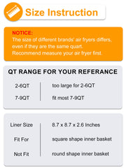 SMARTAKE Air Fryer Silicone Liner, 8.1 Inch Heavy-Duty Air Fryer Pot, Extra Thick & Easy Cleaning, Food-Grade Reusable Durable Air Fryer Basket Accessories, 8.1x8.1x2 Inch for 5-6QT, Square - Grey - Grill Parts America