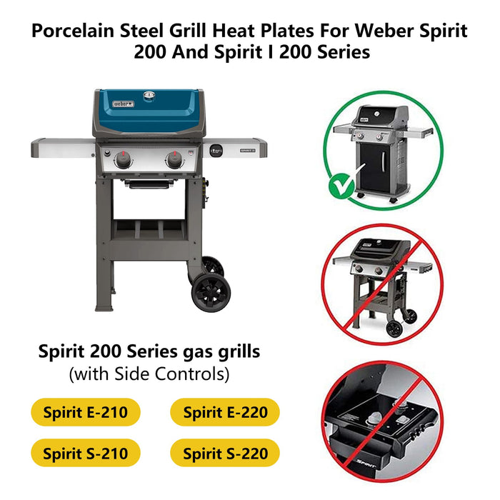 Replacement Parts for Weber Spirit Grill Parts 7635, 15.3-Inch Porcelain Steel Grill Heat Plates for Weber Spirit I & II 200 Series, Spirit E210, S210, E220, S220, 7635, 3-Pack Flavorizer Bars - Grill Parts America