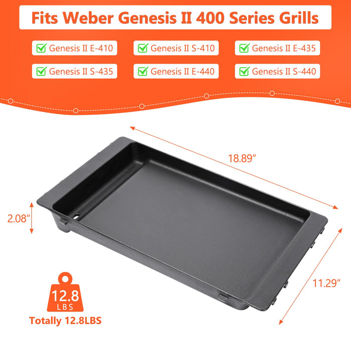 QuliMetal Cast Iron Grill Griddle for Weber Genesis II 400 and Genesis II LX 400 Series Gas Grills, Flat Top Griddle Plate for Weber Genesis II E-410/E-415/E-425/E-435, Genesis II LX 440, 1 Pack - Grill Parts America