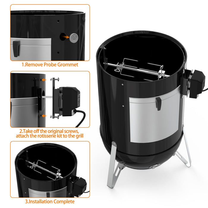 onlyfire Stainless Steel Grill Rotisserrie Kit for Weber 18-inch WSM Smokey Mountain Cooker - Grill Parts America