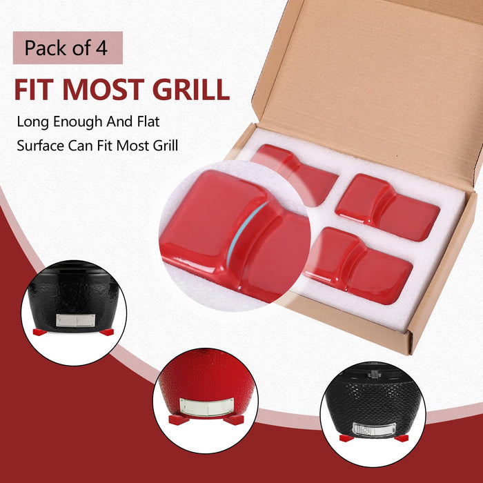 KAMaster Ceramic Grill Feet Shoes,Set of 4 for Kamado Grill Accessories Parts Raise Kamado Classic and Big Joe,Red Ceramic Feet Shoes for BBQ Grill Table Outdoor and Garden - Grill Parts America