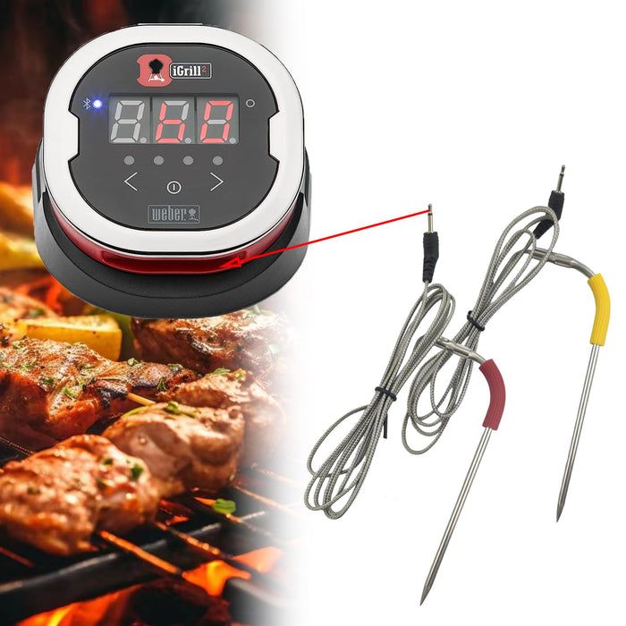 2-Pack Replacement Meat Probe,Temp Meat Probe Replacement for Weber iGrill,Equipped with 2 Sets of Probe Grommets, 2 Sets of Meat Probes, and Temperature Probe Clips - Grill Parts America