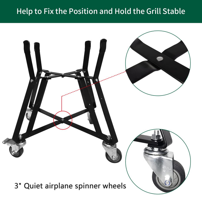 Quantfire XLarge Big Green Egg Nest,Grill Stand for Big Green Egg Accessories,Rolling Nest with Heavy Duty Locking Caster Wheels Powder Coated Steel for BGE Smoker Kamado Joe Grill Stand Accessories - Grill Parts America