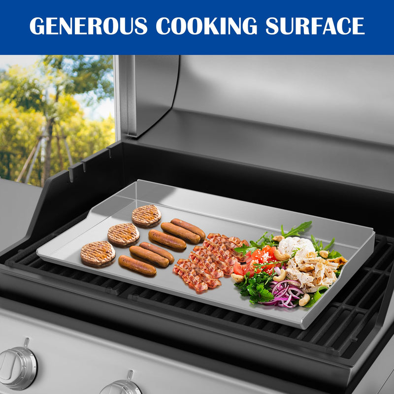 Universal Flat Top BBQ Griddle for Gas/Charcoal Grill, 26" X 18" Stainless Steel Removable griddle insert for Bull, Lion Premium, DCS Series 7, 9, Nexgrill, weber Flat Top Grill and More, for Camping - Grill Parts America