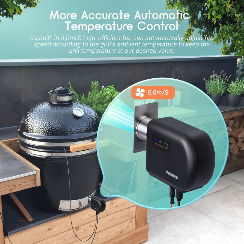 Wi-Fi & Bluetooth BBQ Smoker Temperature Controller with Automatic Smoker Fan, INKBIRD ISC-027BW Grill Thermometer with 4 Probes for Big Green Egg, Kamado Joe, Primo, Vision Grill, Akorn Kamado - Grill Parts America