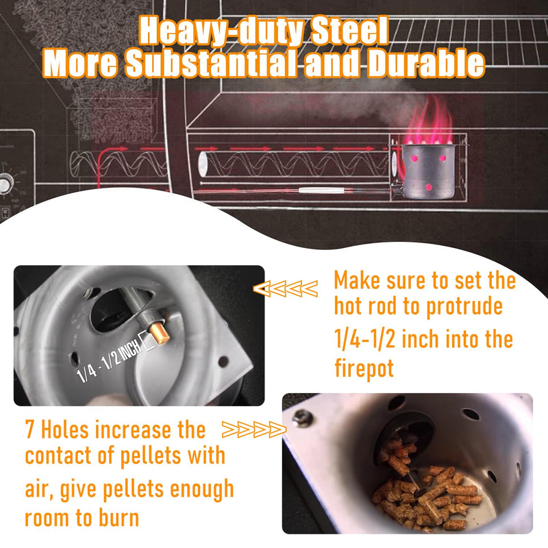 Tbgrepts Fire Pot Burn Pot and Hot Rod Ignitor Kit Replacement for Traeger Pit Boss Camp Chef Pellet Grill with Screws and Fuse… - Grill Parts America