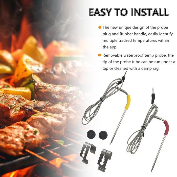 2-Pack Replacement Meat Probe,Temp Meat Probe Replacement for Weber iGrill,Equipped with 2 Sets of Probe Grommets, 2 Sets of Meat Probes, and Temperature Probe Clips - Grill Parts America